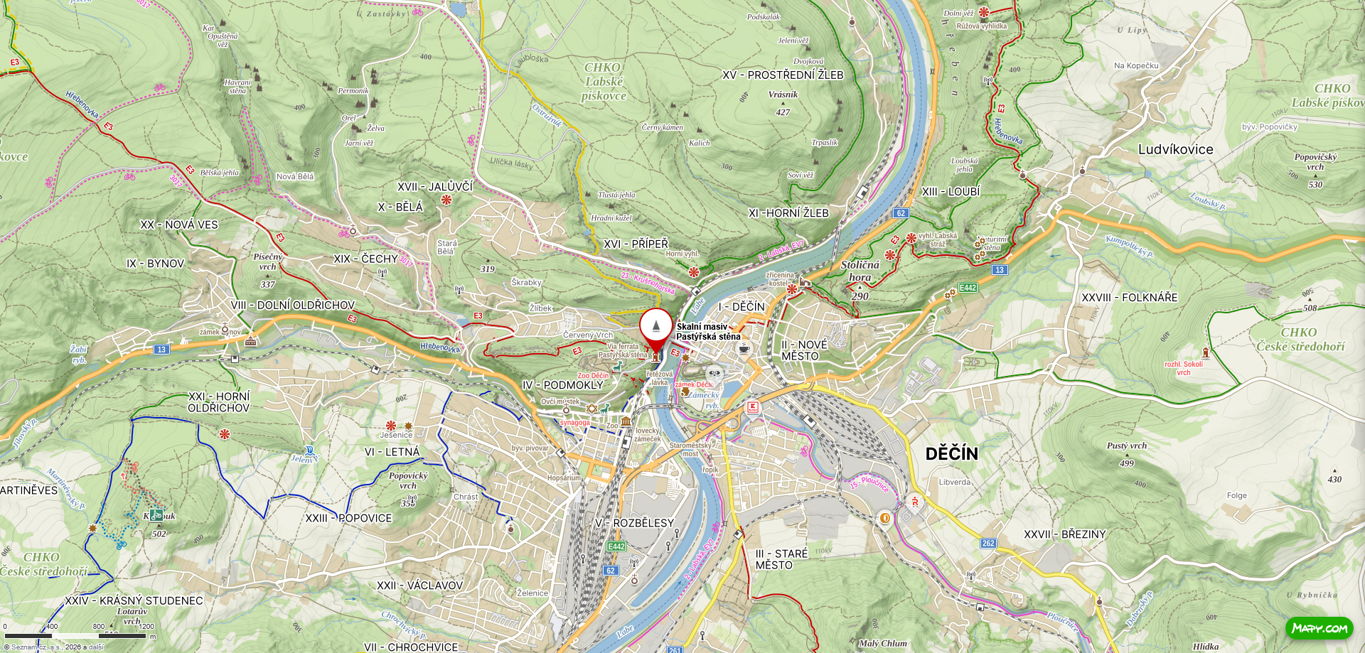 mapa pastýřská stěna a děčín